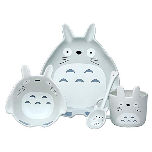Juego de vajilla infantil creativo plato de cerámica para bebé de dibujos animados-Juego de 4 piezas Totoro
