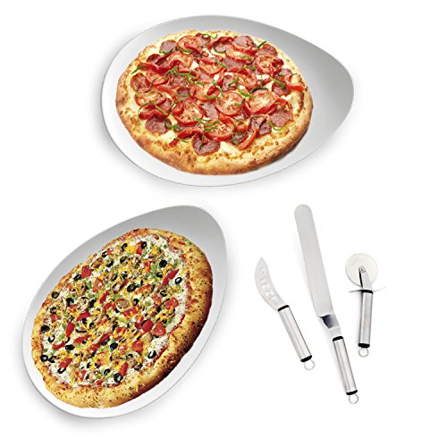 JUEGO PARA SERVIR PIZZAS: 2 fuentes/platos OVUM y 3 cubiertos para servir Pizza GRAF