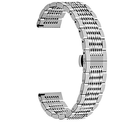 Juntan Correa de reloj de acero inoxidable 22mm Liberación rápida Pulsera de reloj de metal para hombres mujeres Banda de reemplazo comercial de malla con cierre de mariposa desplegable Plata Juntan Correa de reloj de acero inoxidable 22mm Liberación rápida Pulsera de reloj de metal para hombres mujeres Banda de reemplazo comercial de malla con cierre de mariposa desplegable Plata