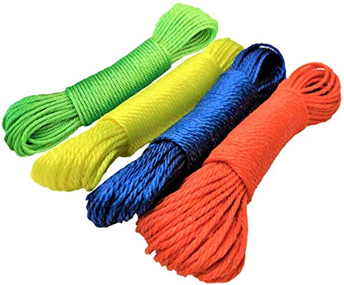 KAHEIGN 4 cuerdas de nailon para lona, 4 colores, cuerda de nailon para escalada y tracción, cuerda de lavado para camping, jardín, garaje, tendedero (3 mm x 20 m)