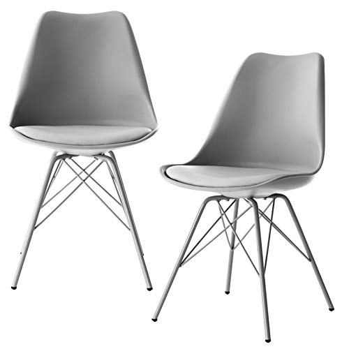 Kenay Home-Pack 2 Sillas Salón Comedor Cocina con Pata Metálica Rass Gris, 56x48x86cm (WxDxH) Kenay Home-Pack 2 Sillas Salón Comedor Cocina con Pata Metálica Rass Gris, 56x48x86cm (WxDxH)