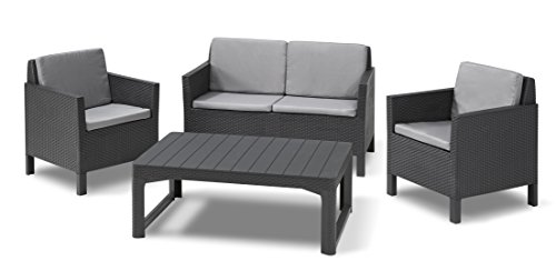 Keter Chicago Lounge Set de Jardín con mesa Lyon y patas regulables, Grafito, 120x80x65 cm