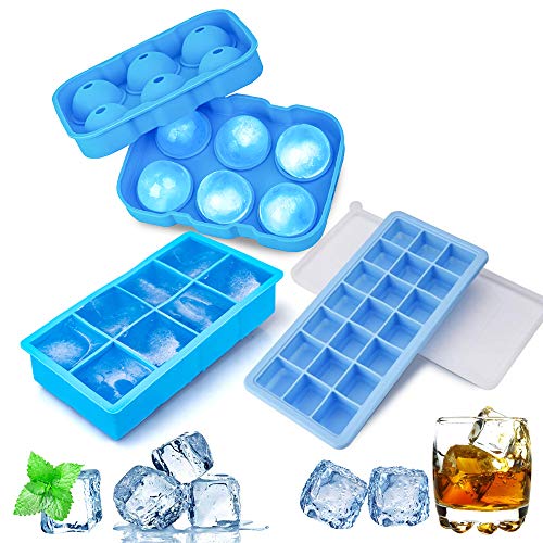 KLAS REMO Cubiteras Hielo Bandejas para Hielo,Set de 3 Moldes para Hielo con Tapas Bandejas de Silicona 35 Cubos Hielos para Bebidas/Whisky/Cócteles/Coca-Cola/Sopa Fría, Azul KLAS REMO Cubiteras Hielo Bandejas para Hielo,Set de 3 Moldes para Hielo con Tapas Bandejas de Silicona 35 Cubos Hielos para Bebidas/Whisky/Cócteles/Coca-Cola/Sopa Fría, Azul