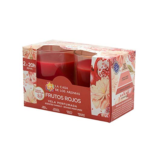 La Casa de los Aromas - Set 2 Velas Perfumadas Frutos Rojos Vaso Cristal - Set 2 Velas Aromáticas Frutos Rojos Vaso de 100g Cada una - 20 Horas por Vela aprox