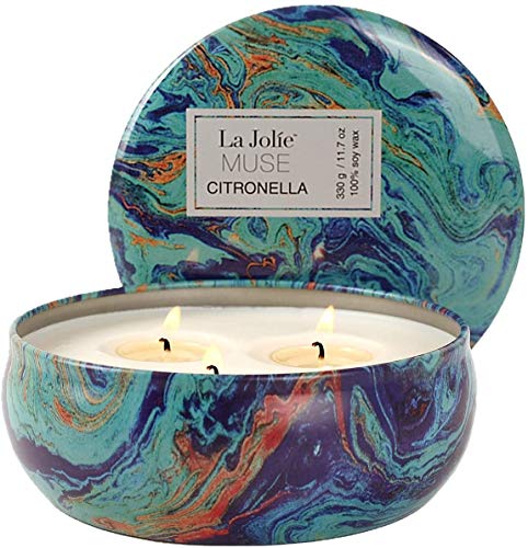 LA JOLIE MUSE Citronella Candle 330g, Mosquito Fly Repellent Insect Control 100% Soy Wax, 3 Wicks 75 Hours Burn, Outdoor and Indoor (Vela de Citronella)