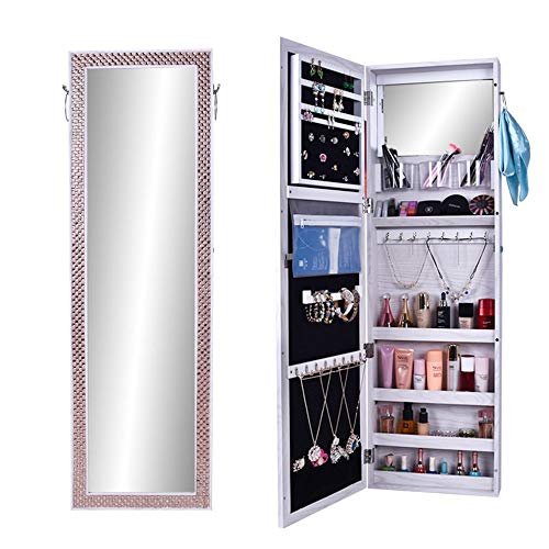 La pared del gabinete de la joyería / la puerta montó el organizador de la joyería con el espejo integral Para maquillaje dormitorio cosméticos ( Color : Blanco , tamaño : 120*27.8*9.6cm )