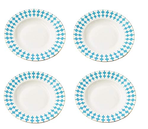 LA VITA VIVA Blue Dream - Juego de platos hondos (4 unidades, 20,5 cm de diámetro, porcelana), color blanco y azul