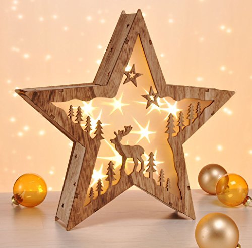 Lámpara decorativa LED Estrella o abeto en 3d diseño – de madera., estrella