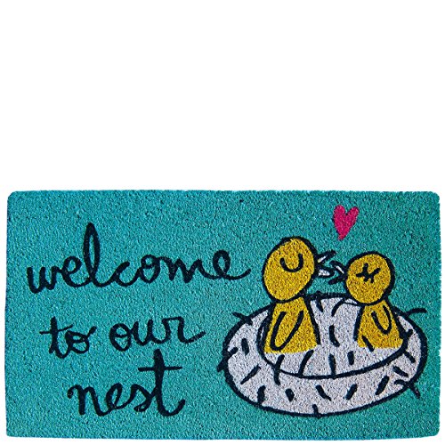 Laroom Felpudo diseño Welcome To Our Nest, Jute & Base Antideslizante, Azul, 40 x 70 cm