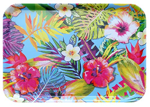Lashuma Bandeja para vasos de melamina, bandeja decorativa multicolor, con impresión: Tropical, bandeja de servicio mediana, rectangular, 38 x 26 cm