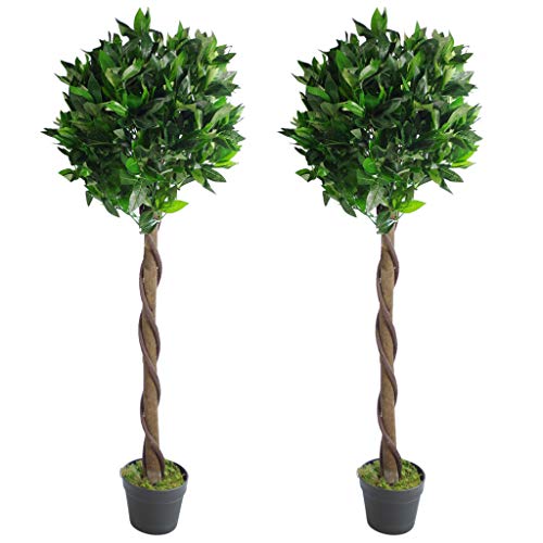 Leaf LEAF-7089-PAIR- Par de Hojas de árbol Artificial Topiary Bay Laurel Ball Trees, Giro Verde, 120 cm