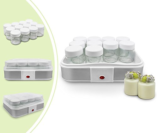 Leogreen - Yogurtera, Máquina para Yogur Natural y Saludable, 12 frasco, 30,6 x 25 x 12,4 cm, Blanco, Capacidad por frasco: 0,21 L