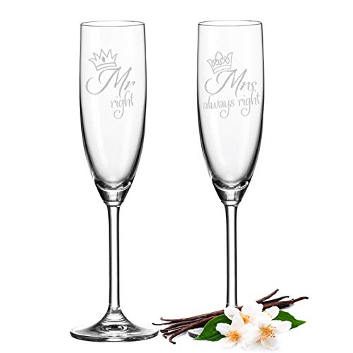 Leonardo - Copas de champán Mr. Right & Mrs. Always Right - Copas de champán para boda, regalos de boda para novios - Idea de regalo divertida
