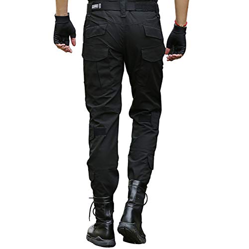 LHHMZ Pantalones de Carga Militar de Combate táctico para Hombres Pantalones Negros de Camuflaje de Aventura al Aire Libre Tiro de Caza Pantalones con Rodilleras