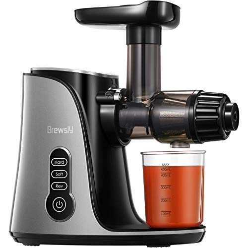 Licuadora Prensado en Frio Brewsly, Licuadora Frutas Verduras con 3 Modos, Extractor de zumos con Función inversa, Limpieza Fácil con Cepillo, Zumo Fresco Recetas