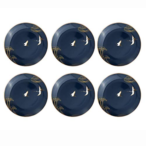 LKITYGF Platos de Cena de Borde de Oro de 6 Piezas Platos de vajilla de 6 Piezas Piensas de Porcelana Plato Chino Elegante (Color : Blue)