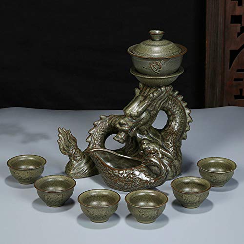 LLSPHYDY Cerámica Lazy Man Juego de té de piedra portátil moliendo porcelana semi automática dragón teaware té
