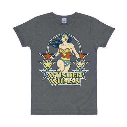 Logoshirt Camiseta Mujer Maravilla - Las Estrellas - DC Comics - Wonder Woman - Stars - Camiseta con Cuello Redondo Azul Medio - Diseño Original con Licencia, Talla L