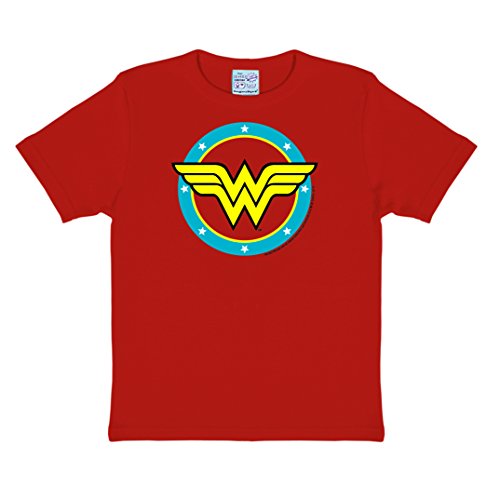 Logoshirt DC Comics - Superhéroe - Wonder Woman - Logo Circulo - Camiseta para niña - Rojo - Diseño Original con Licencia, Talla 104/116, 4-6 años