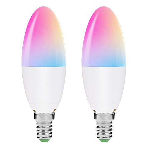 LOHAS-LED Smart Lamp Candle Bulb - Juego de 2 bombillas LED con casquillo E14, multicolor RGB y blanco, potencia 5 W, funciona con Alexa y Google Home