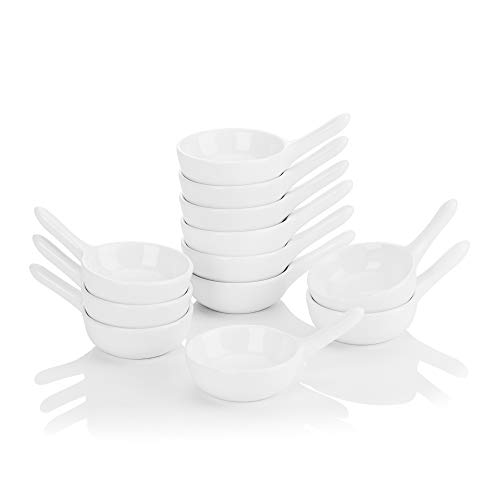 MALACASA Serie Ramekin.dish Mini Cuencos Cucharas 12 Piezas 9.5 cm Vajilla de Porcelana Cunecos de Salsa/Aperitivo/Postre