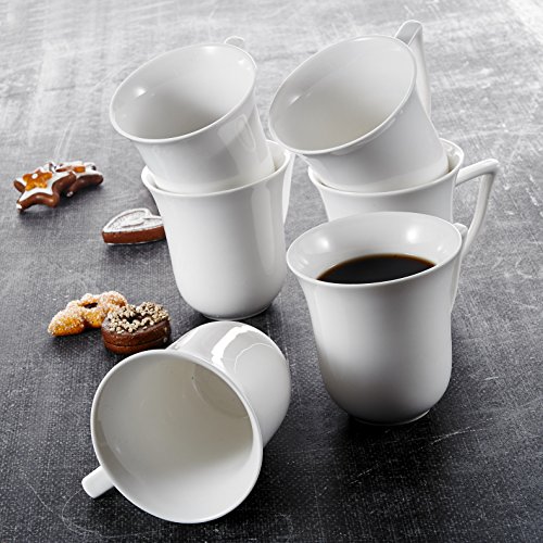 MALACASA, Series Carina, 6 Piezas Tazas 290ml 12 * 9.5 * 10cm Tazas de Porcelana Tazas de Cafe Tazas de Leche Tazas para 6 Personas Color Blanco