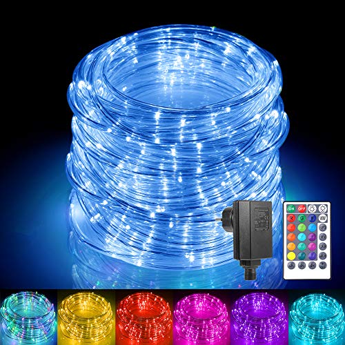 Mangueras LED de exterior 150 LED, ECOWHO Extensible 15m/54ft Cadena de Luces Exterior de RGB Color, 24v Luz de Cadena Elenchufe y Reproduce, Tubos de Luces Navidad para Balcón Boda Fiesta Árbol