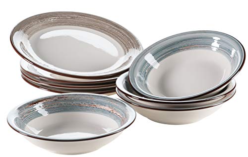 Mäser 931376 Serie Duole - Juego de platos para 4 personas, 8 piezas de vajilla vintage de cerámica, color marrón y azul