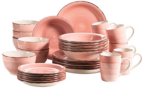 MÄSER 931615 Bel Tempo II - Vajilla para 6 personas (30 piezas, cerámica pintada a mano, color rosa MÄSER 931615 Bel Tempo II - Vajilla para 6 personas (30 piezas, cerámica pintada a mano, color rosa