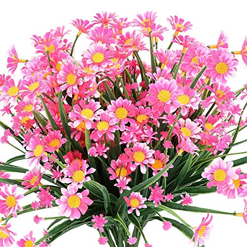 Mazheny 4 flores artificiales de margaritas para exteriores, para decoración de ventana, hogar, boda, oficina, color rosa