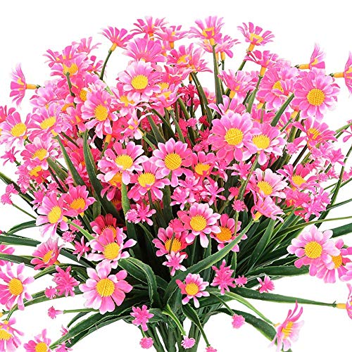 Mazheny 4 flores artificiales de margaritas para exteriores, para decoración de ventana, hogar, boda, oficina, color rosa Mazheny 4 flores artificiales de margaritas para exteriores, para decoración de ventana, hogar, boda, oficina, color rosa