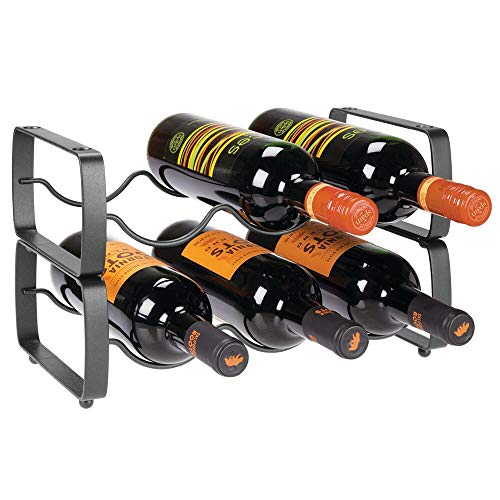 mDesign Juego de 2 botelleros apilables – Estante para vino de metal con capacidad para 3 botellas – Mueble vinoteca manejable para botellas de vino u otras bebidas – gris oscuro