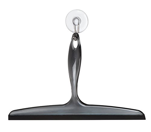 mDesign Limpiacristales para ducha negro - Óptimo como limpiavidrios para gabinetes de ducha o ventanas - Rasqueta limpia vidrios de plástico resistente (30,5 cm) - con ventosa para fijación a pared