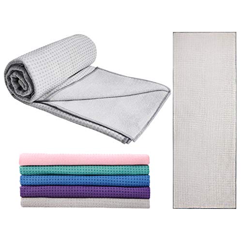 MENKAI Toalla Deportiva-Toalla Yoga Antideslizante - Microfibra - Secado Rápido - Hot Yoga - Toalla Playa - Toallas Gimnasio [183 x 65 cm],Gris