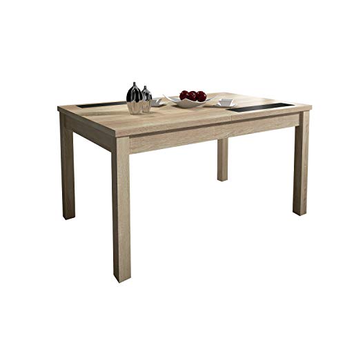 Mesa Comedor, Mesa Extensible, Modelo Lara, Acabado Color Cambria y Cristal, Medidas: 140/180 cm (Largo) x 90 cm (Ancho) x 75 cm (Alto) Mesa Comedor, Mesa Extensible, Modelo Lara, Acabado Color Cambria y Cristal, Medidas: 140/180 cm (Largo) x 90 cm (Ancho) x 75 cm (Alto)