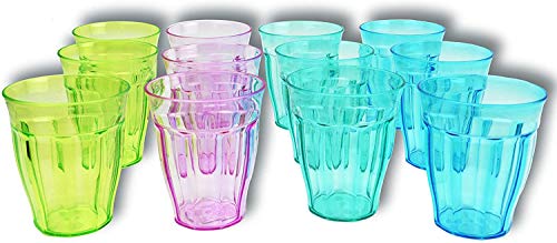 ML Set de 12 Vasos de plasticos acrilico de Colores Libre de bpa 250ml, vajilla, Tazas, Copas, Vaso, niños, Infantiles, de Agua, cóctel, Fiesta