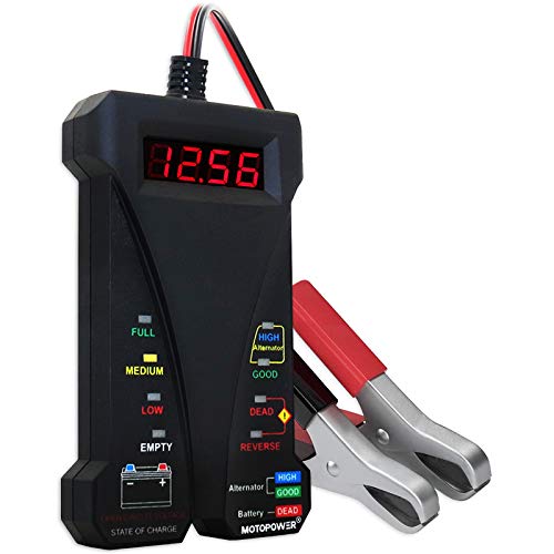 MOTOPOWER MP0514A-UK 12V Comprobador Digital de batería con voltímetro y Sistema de Carga alternador con Pantalla LCD e indicador LED