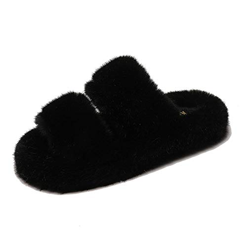 N / A Las señoras Visten Zapatillas de algodón de otoño e Invierno en el Exterior, y Zapatos de Piel de Suela Gruesa de Moda para Interiores-Negro_36
