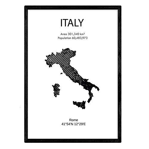 Nacnic Poster de Italia. Láminas de Paises y continentes del Mundo. Tamaño A4 con Marco