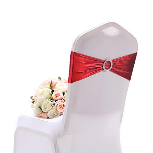 Namvo 10 lazos elásticos para sillas grandes ocasiones elásticas con hebilla, bandas elásticas de licra para sillas para bodas, fiestas, hoteles, eventos (rojo)