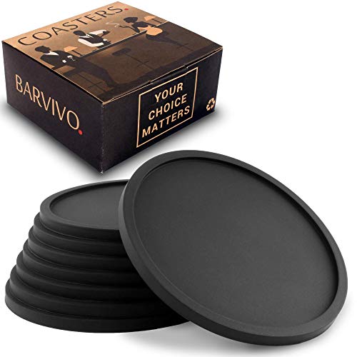 Negro Posavasos BARVIVO, juego de 8 – Protección para mesas de cualquier tipo: madera, granito, vidrio, esteatita, arenisca, mármol, piedra – Posavasos suave perfecto para vasos de cualquier tamaño.