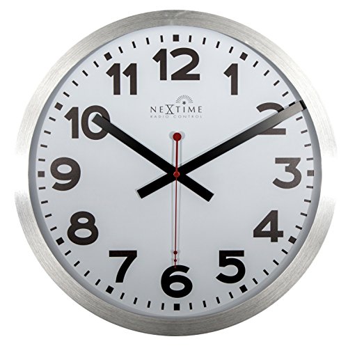 NeXtime Reloj de pared - Estación de trenes "STATION RCC", muy silencioso, radiocontrolado, blanco, redondo, ø 35 cm