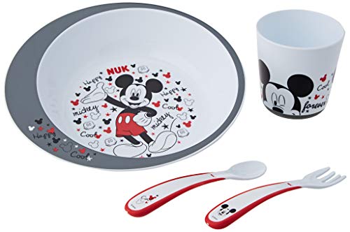 Nuk Mickey Mouse - Set de Vajilla para Niños (9+ meses) con Plato, Vaso , Cuchara y Tenedor