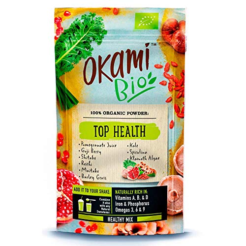 Okami Bio"Top Health" Superfood Powder Mix 150gr | Mezcla orgánica de Zumo de granada, Bayas de Goji, Shiitake, Reishi, Maitake, Col Rizada, Espirulina, Algas Klamath - 150gr.