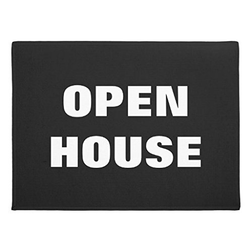 Open house Felpudo negro y blanco suelo Sign antideslizante alfombra de bienvenida frontal exterior puerta esteras para entrada forma
