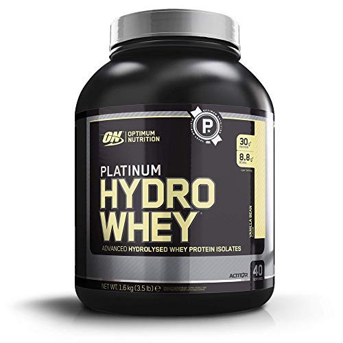 Optimum Nutrition ON Platinum Hydro Whey, Proteínas en Polvo, para Masa Muscular y Musculacion, fuente de BCAA, bajo en Calorías, Vainilla, 40 porciones, 1.6 kg