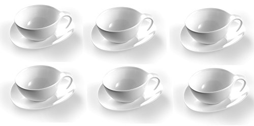 OVUM - Juego de 6 tazas grandes con platillo de porcelana especial infusiones, te y café