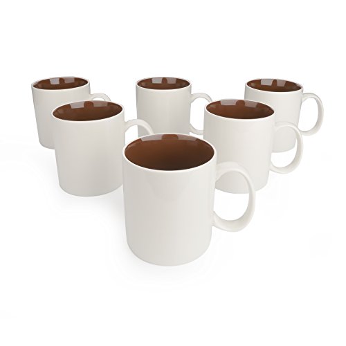 Panbado 6 x Tazas de Café/Té de Porcelana de Blanca y Marrón Tazas de Porcelana, 450 ml (9 * 13,5 * 10,5 cm),Tazas de Agua/Leche para Hogar, Oficina, Fiesta, Regalo para Cumpleaños, Festival