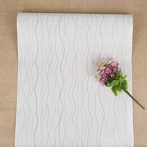 Papel Pintado Autoadhesivo de Plata Blanca Fondos de Pantalla Peel and Stick Para Cocina Gabinete de Pared Stripe Wallpaper Rollos de Pegatinas Para Baño Habitación Mueble Impermeable 44 * 1000 cm