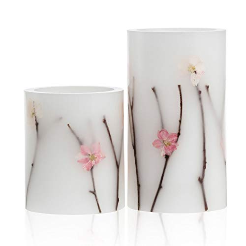 Pauleen 48010 Set de 2 Shiny Blossom Candle Velas Led de Cera Auténtica con Llama Titilante, Blanco/Rosa/Marrón, Talla Única
